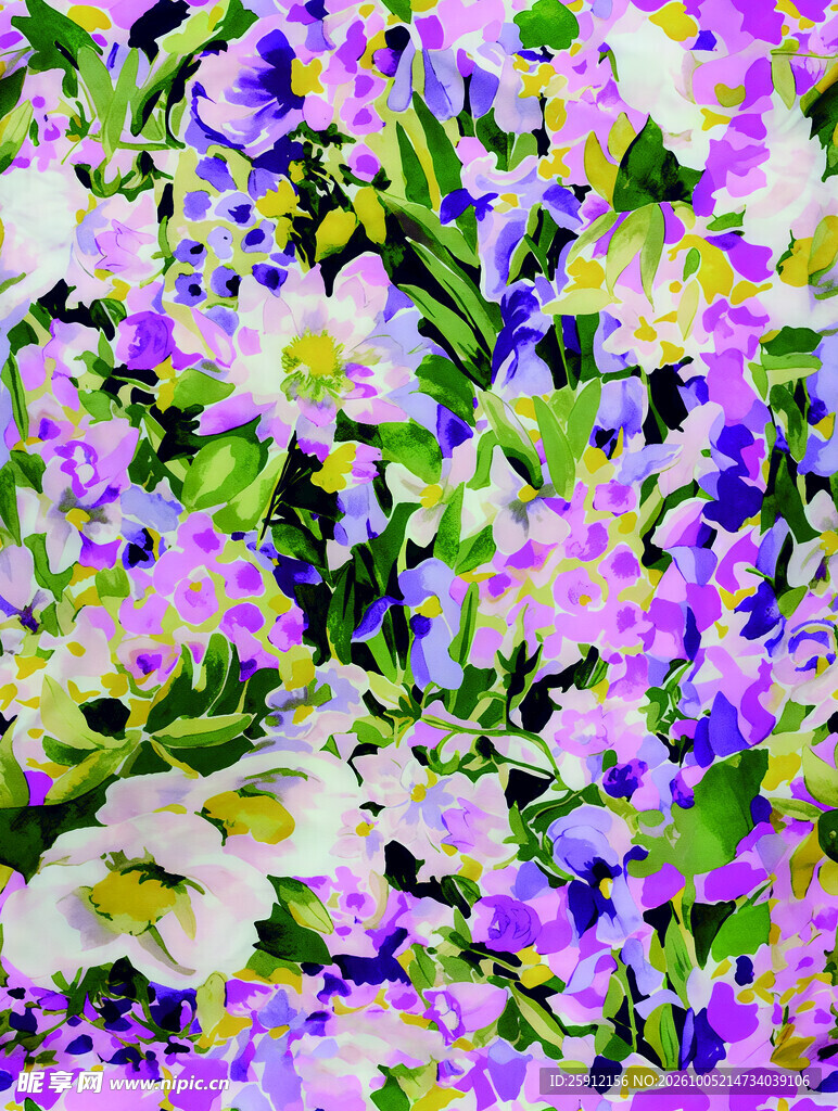 水彩风紫花花卉装饰图案