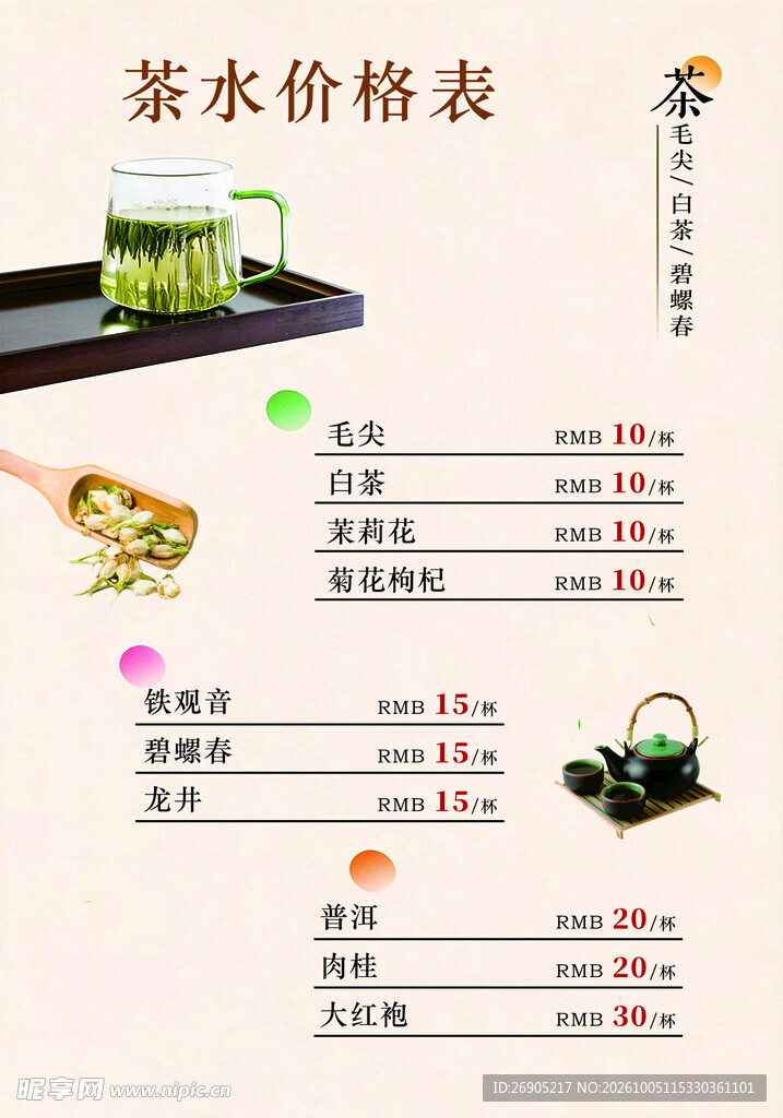 茶水价目表