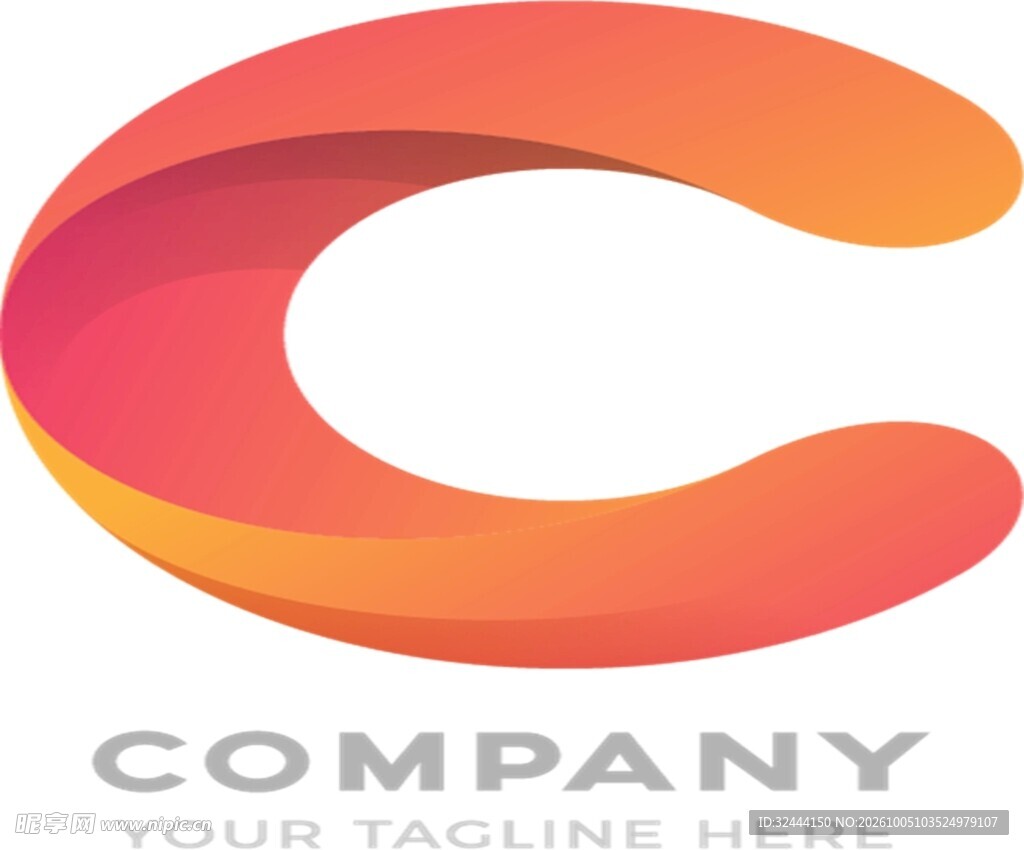 立体渐变C字母logo设计