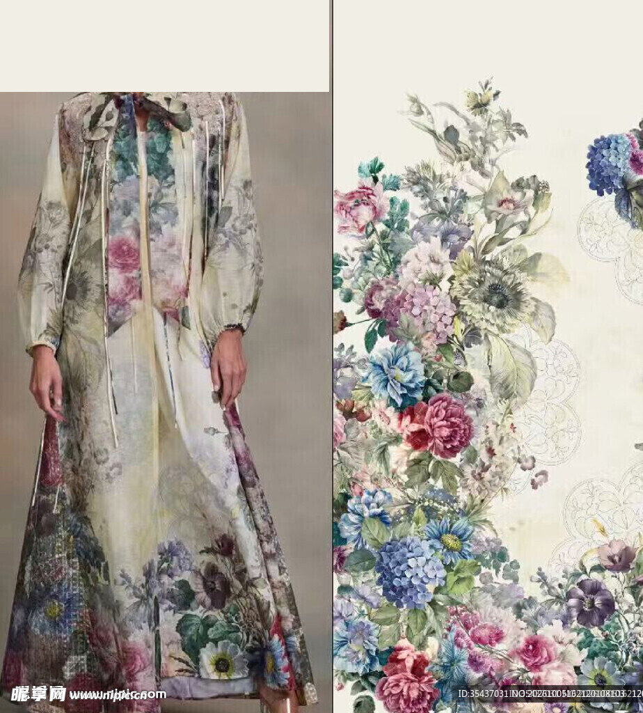 高清花卉印花长裙时尚展示