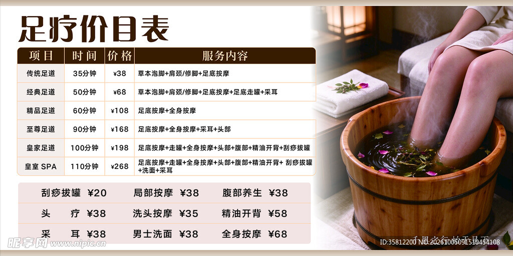 足疗价格表