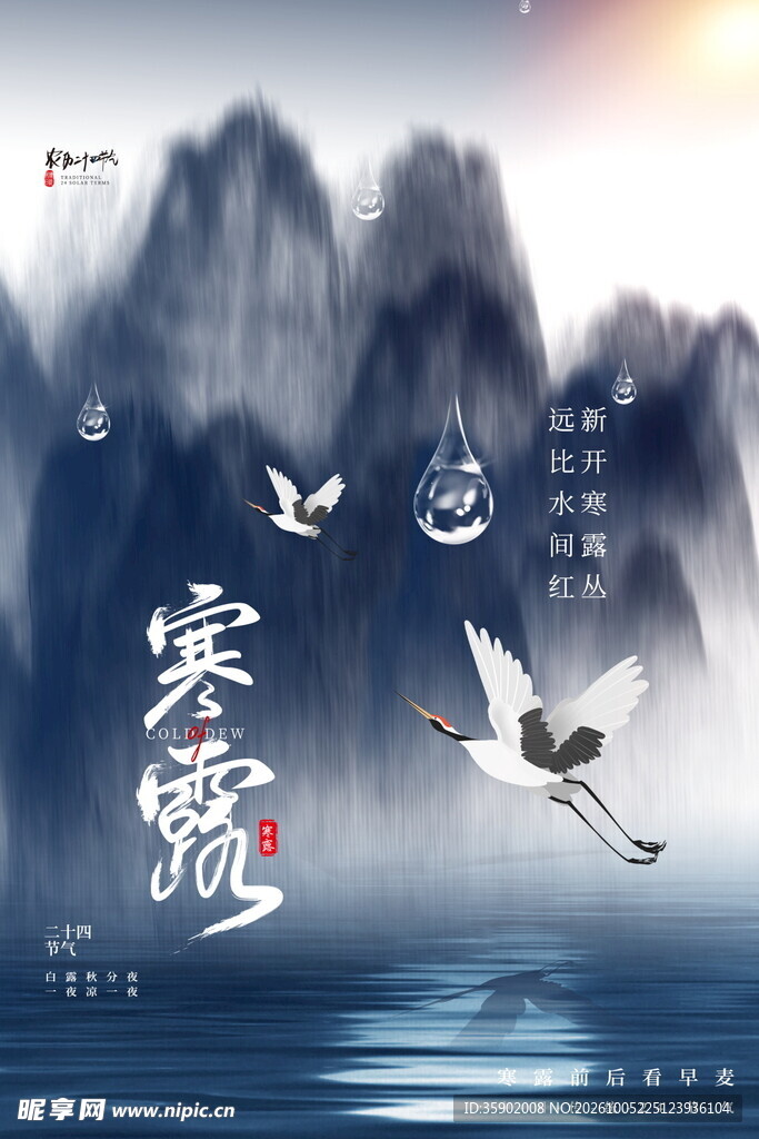 寒露节气水墨国风海报