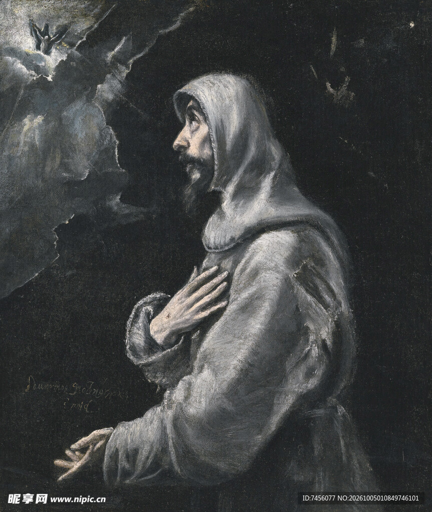 祈祷的修士古典油画