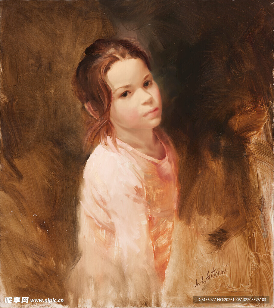 复古少女肖像油画