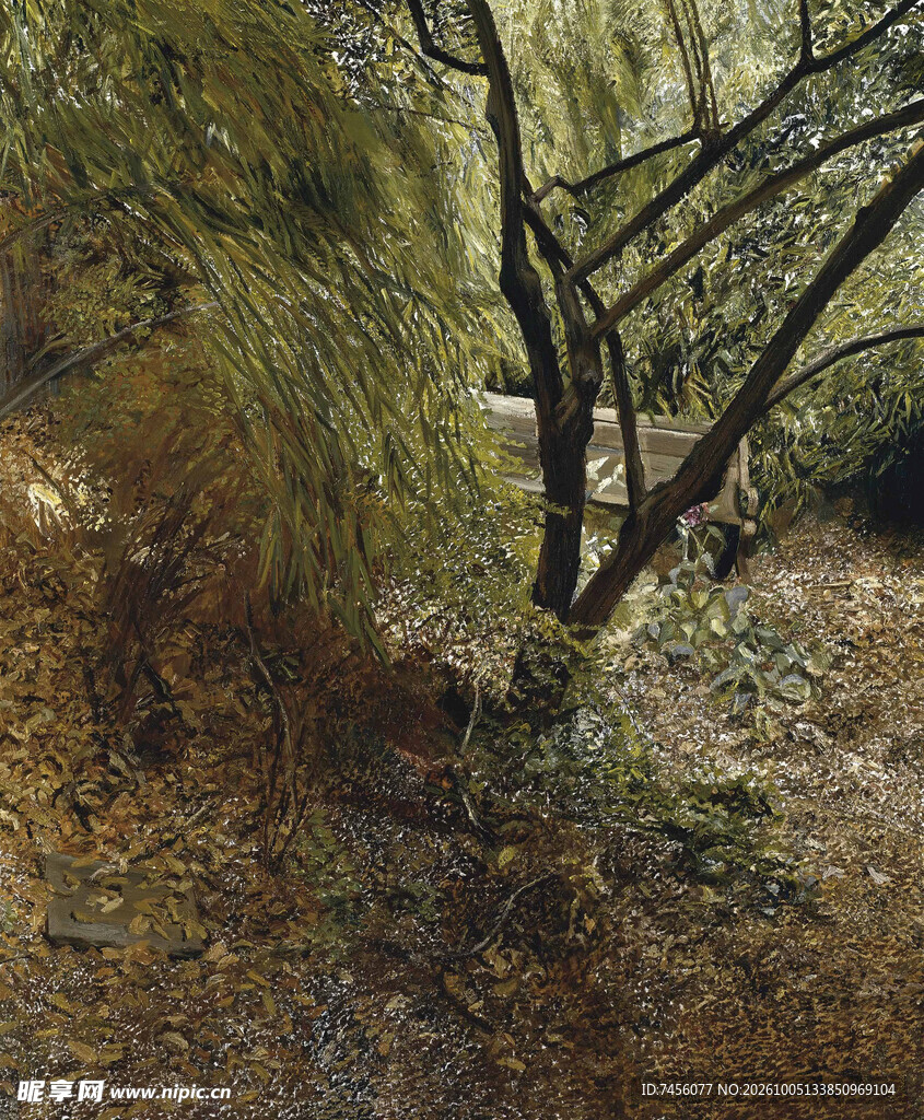 郊野林间风景油画