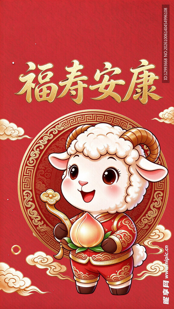 福寿安康生肖羊贺岁插画