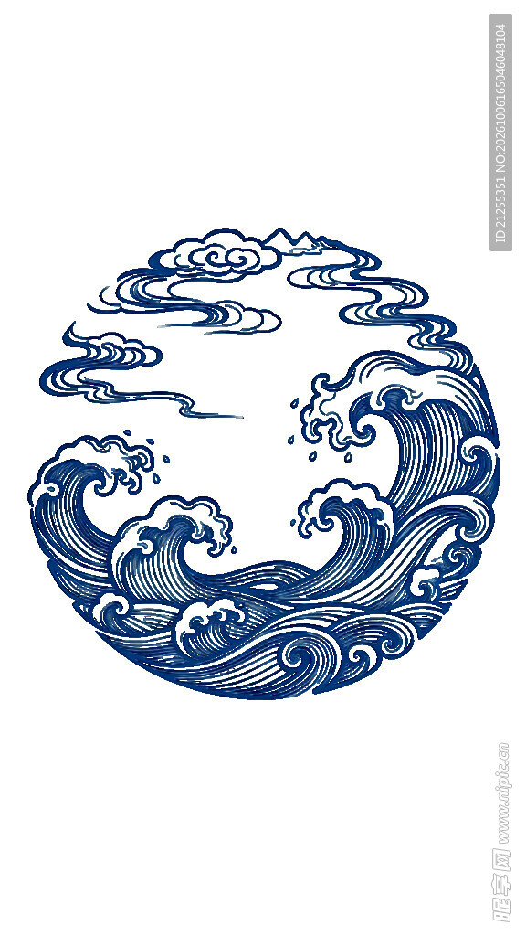 传统青花祥云海浪纹样
