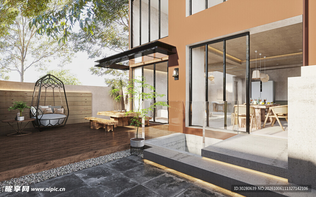 现代商铺户外庭院效果图