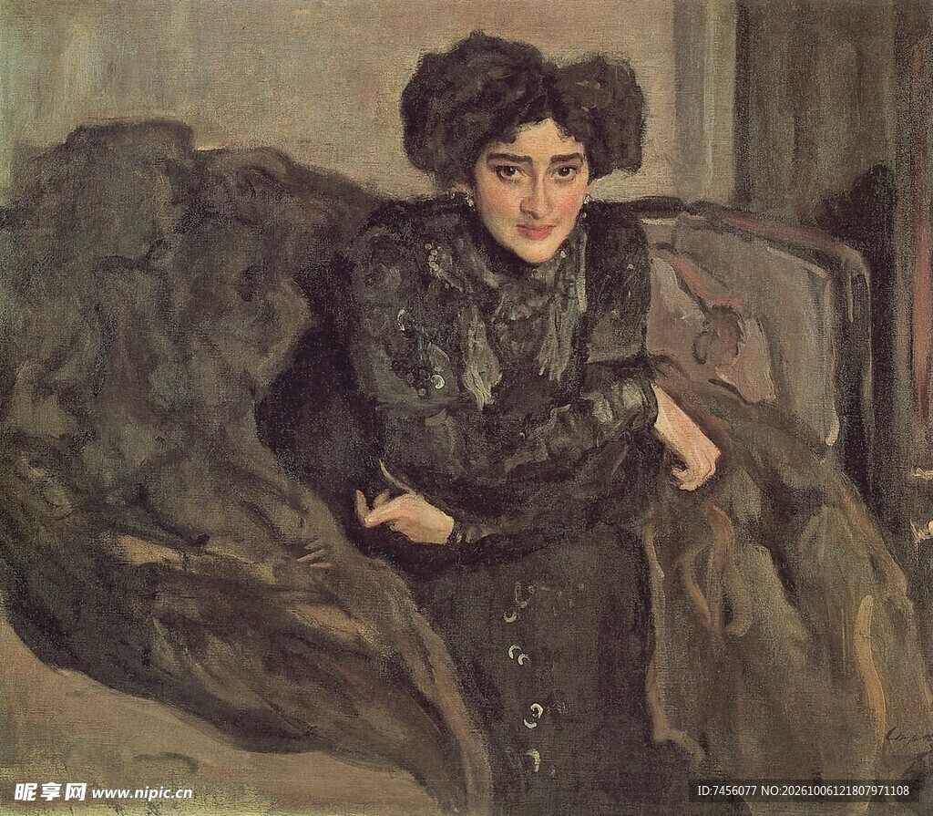 沙发上的复古女子油画