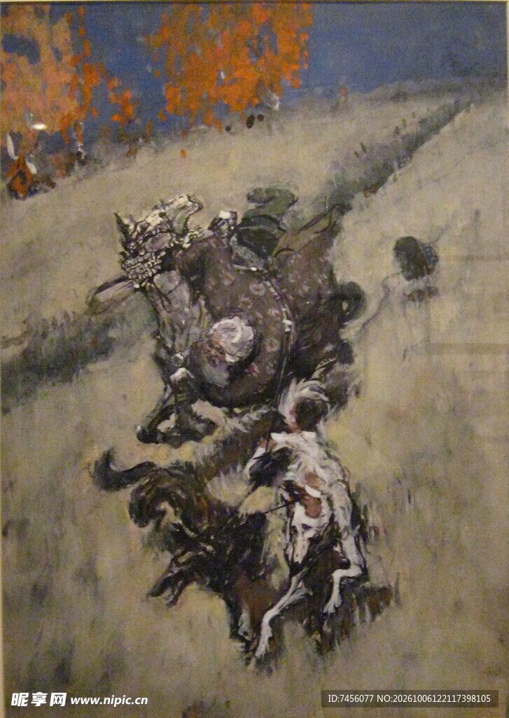 古代骑马狩猎古画