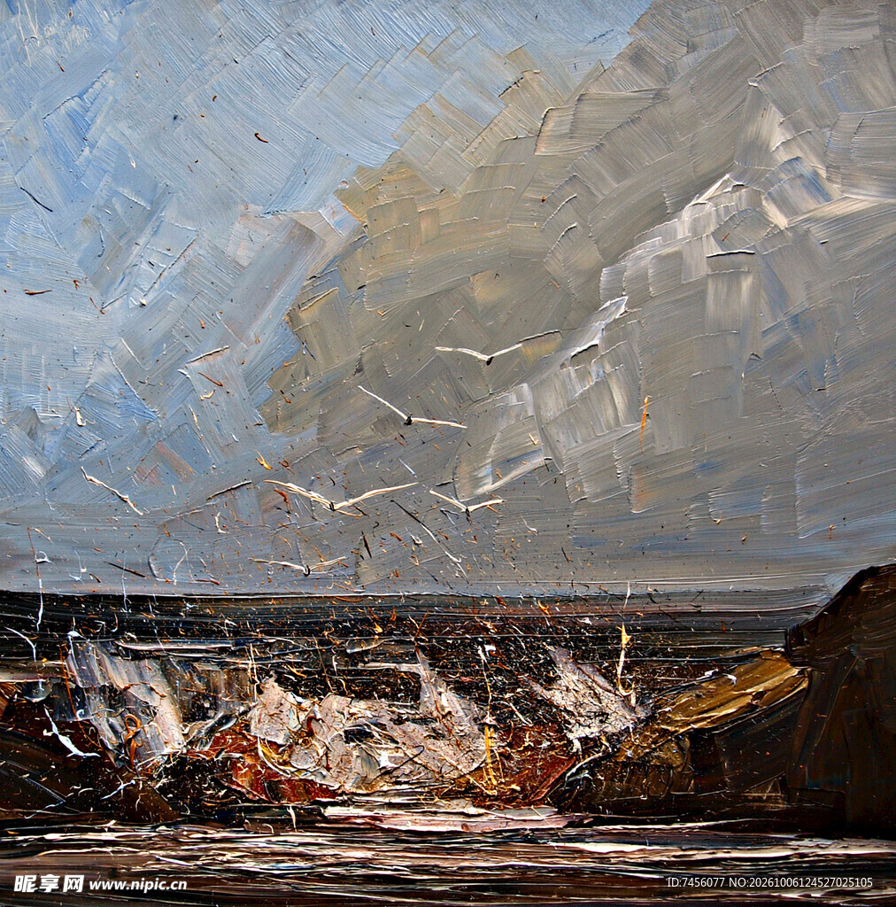 海滨浪涛风景油画