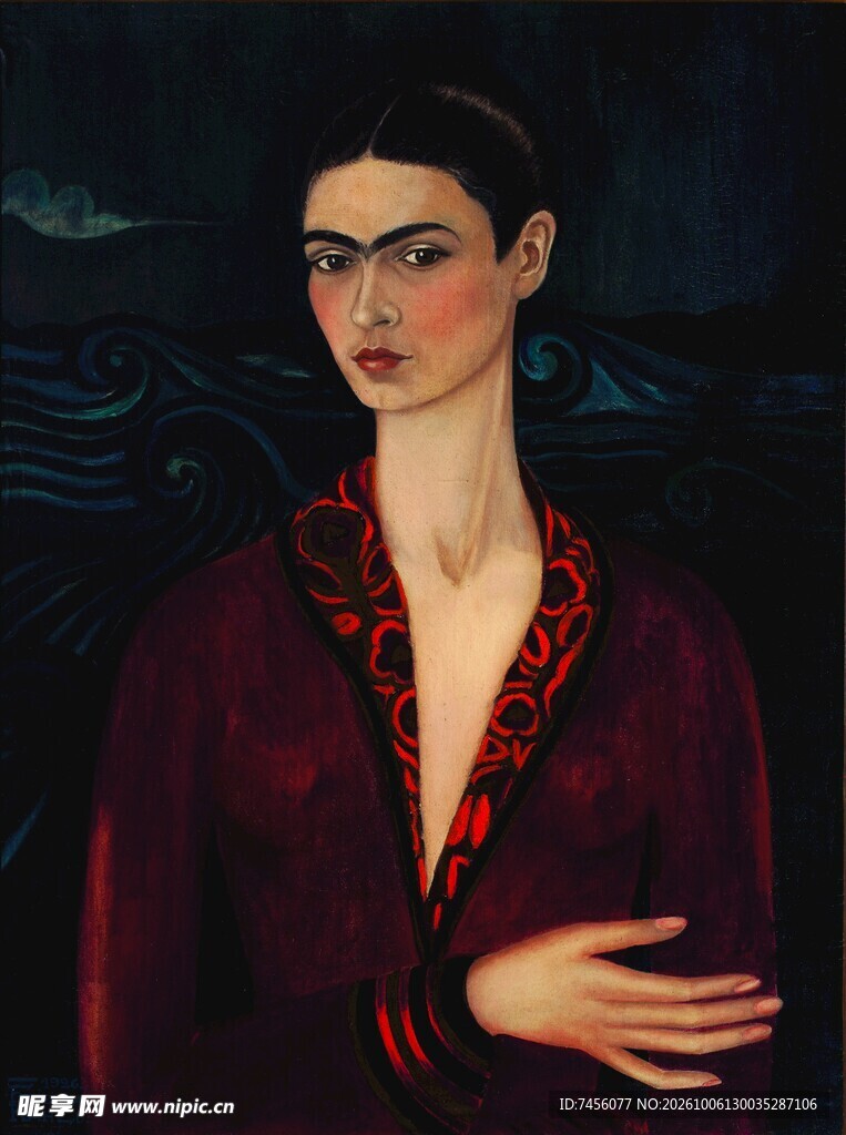红衣女子肖像油画