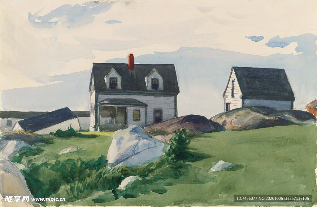 郊野小屋风景油画