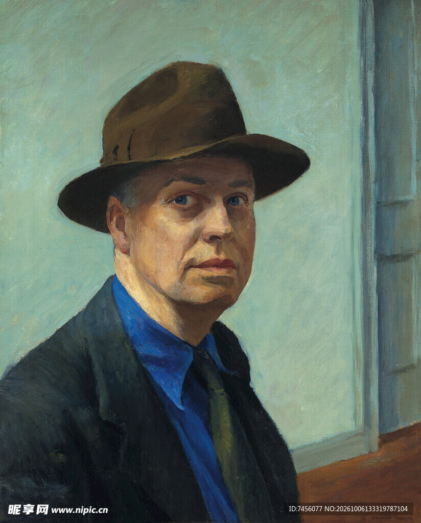 戴礼帽男子肖像油画