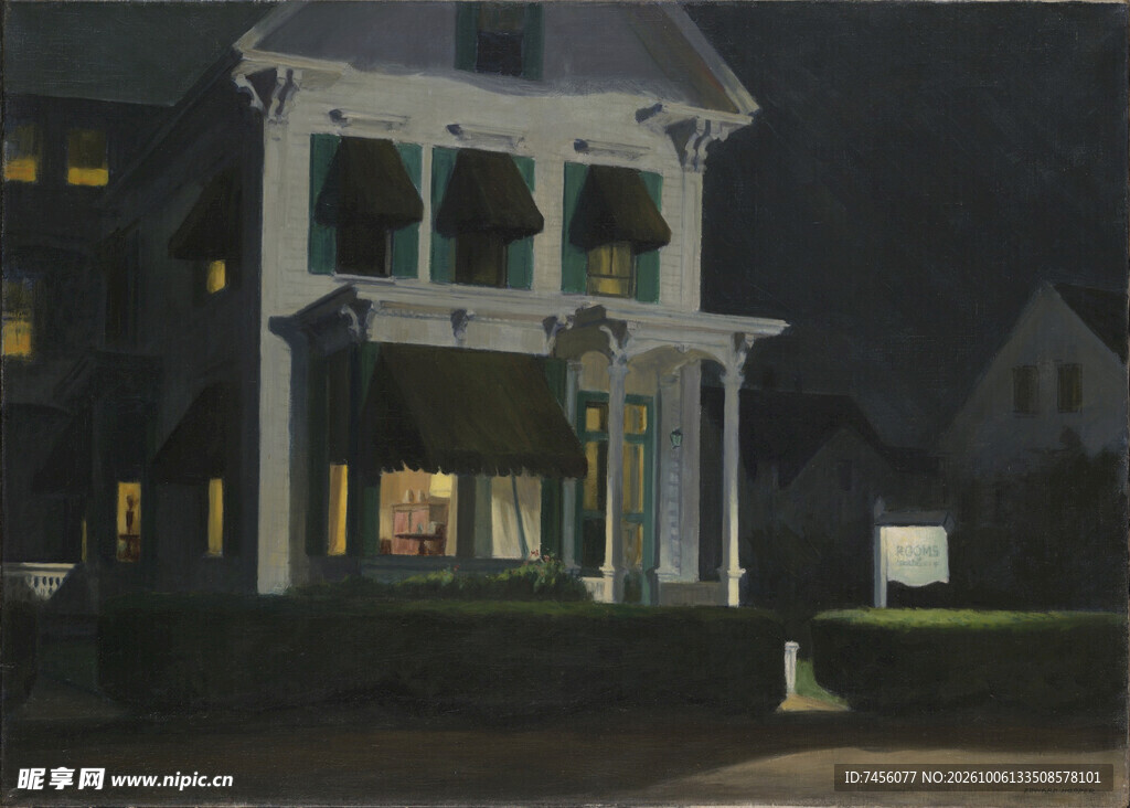 夜晚亮灯的独栋住宅