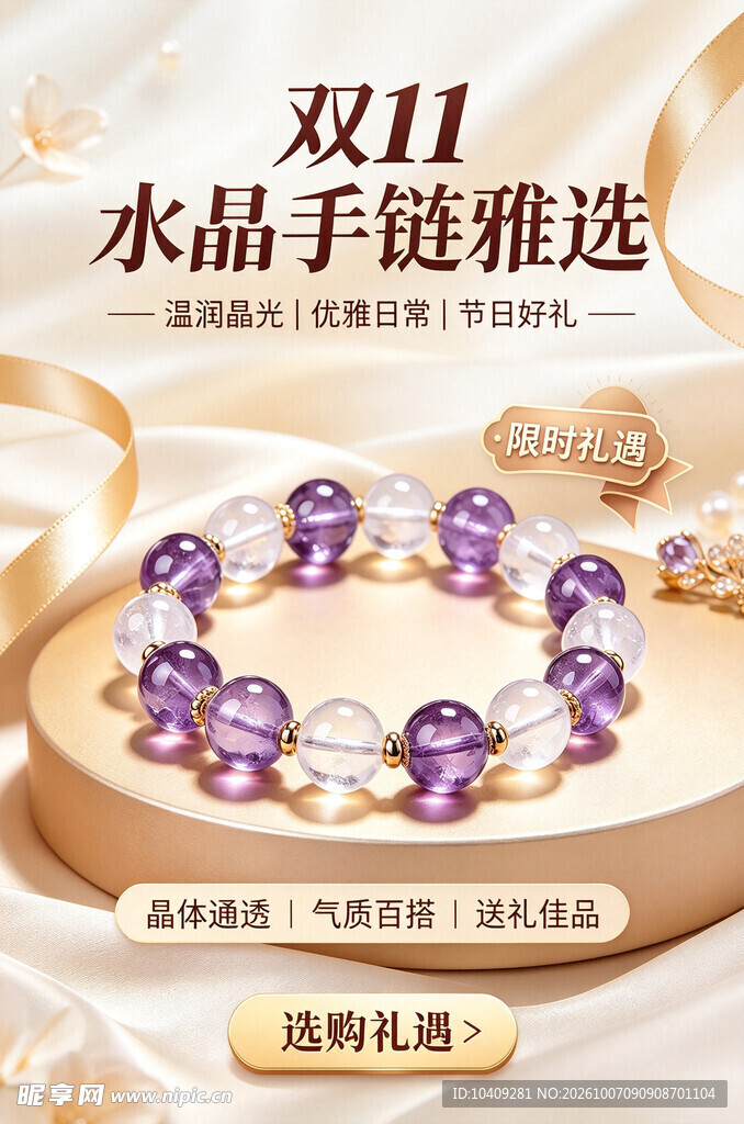 双11水晶手链促销海报