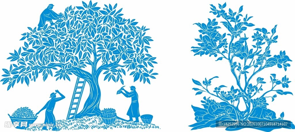 蓝色树木剪影图案