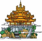 中式古建金色楼阁插画