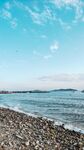 晴日碎石海滩风光