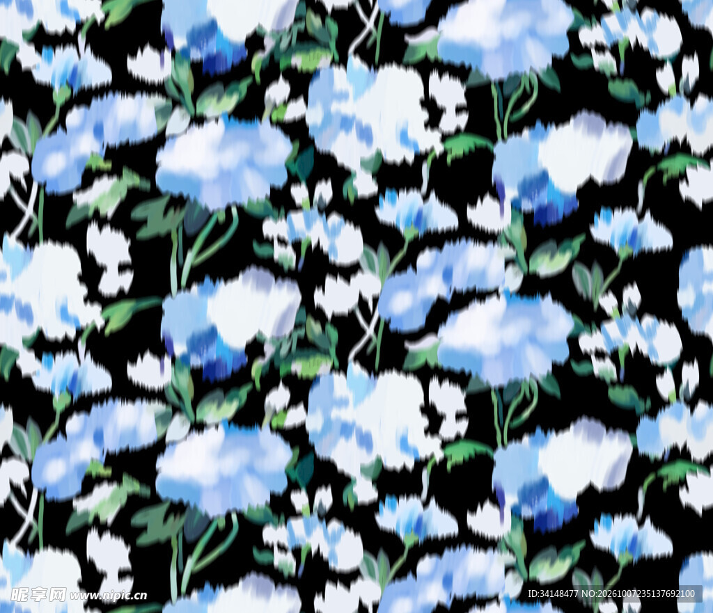 水彩蓝花无缝图案