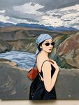 河畔少女插画