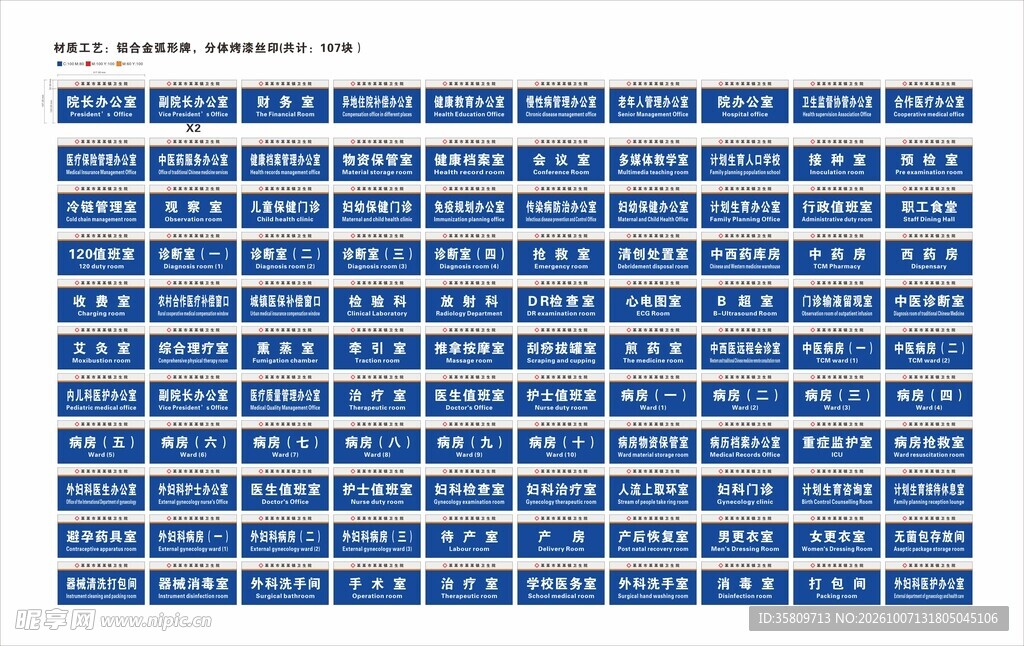 卫生院科室牌
