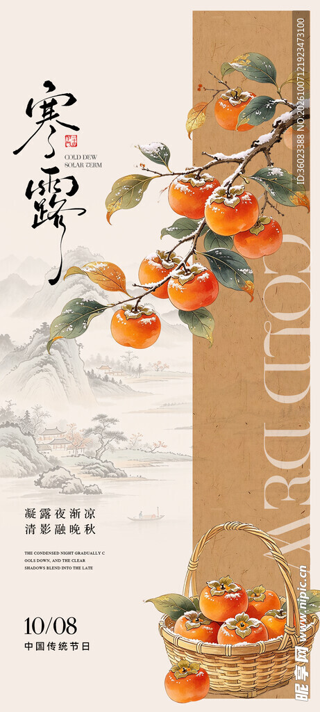 寒露节气柿子主题海报