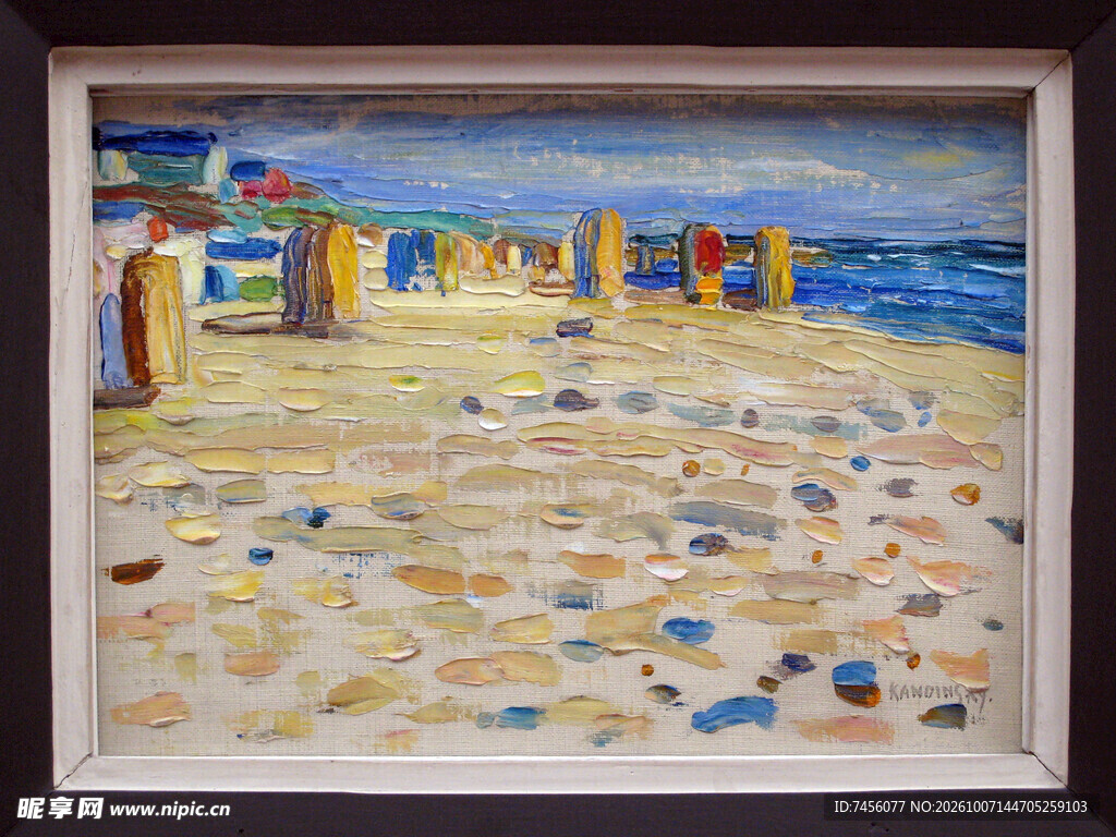 沙滩海岸风景油画
