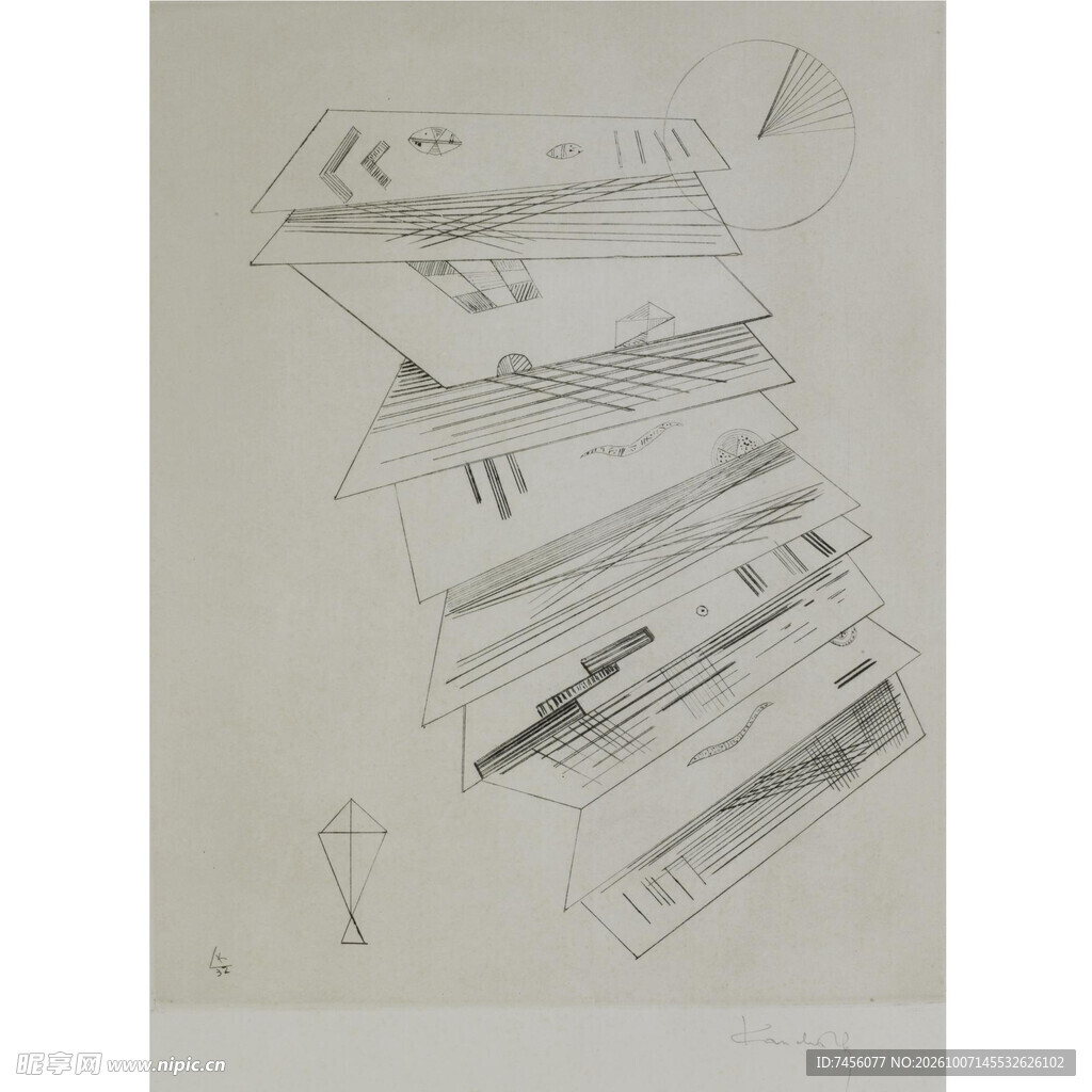 多张卡片堆叠素描稿