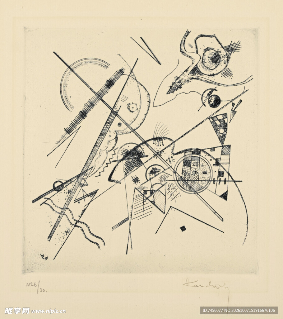 抽象线条素描艺术版画