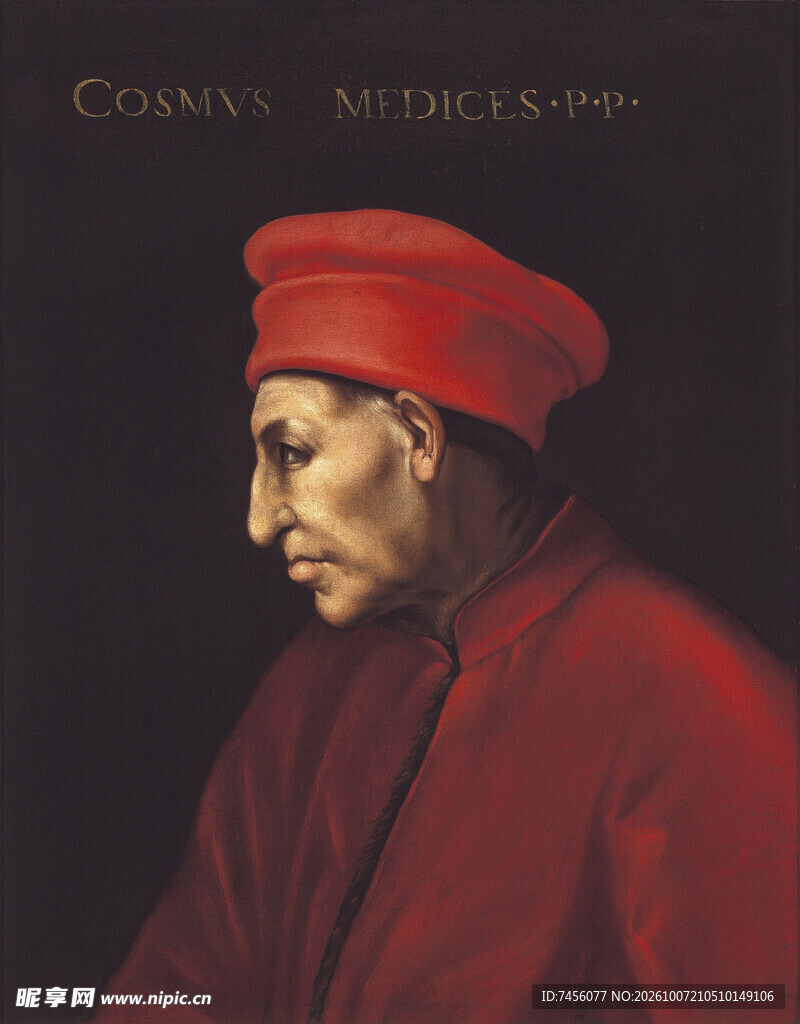 古典红衣男子肖像油画