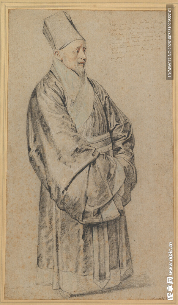 古代文人素描立像