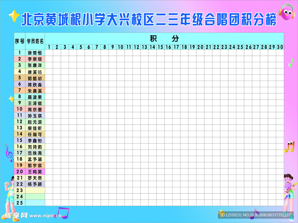 小学班级积分公示表