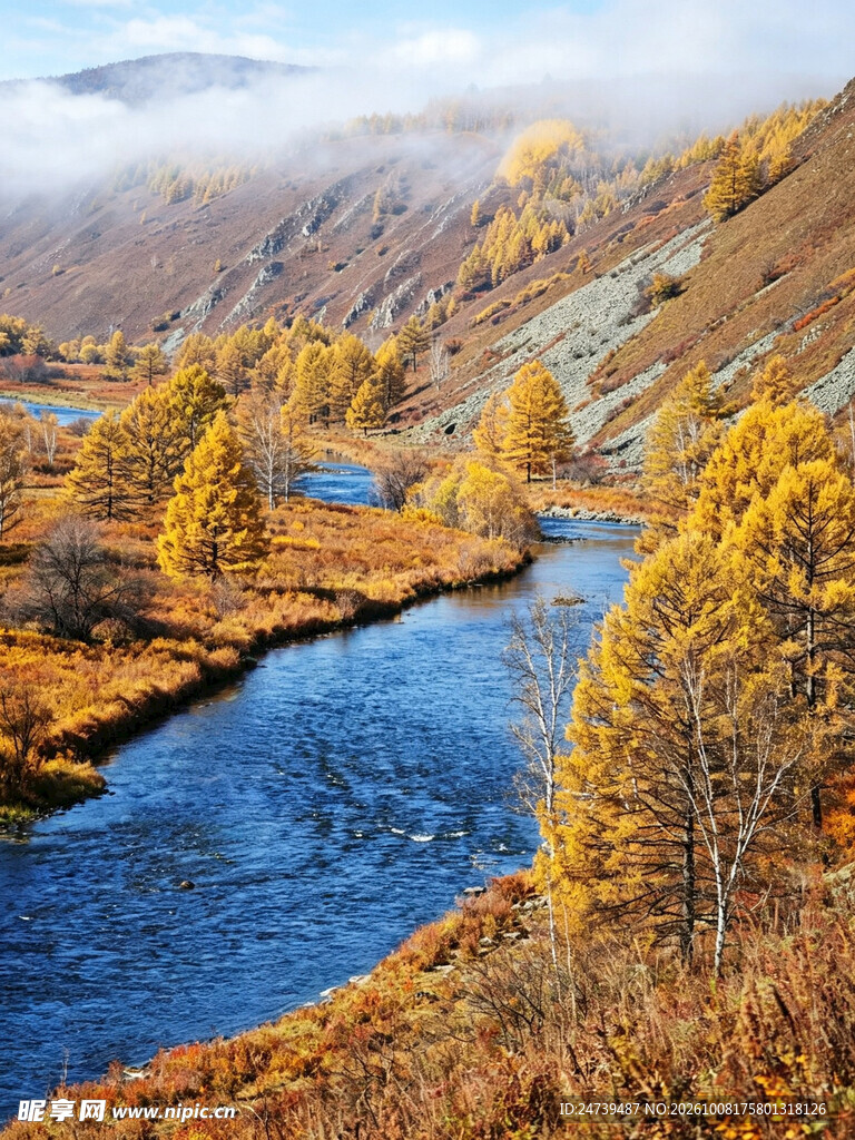 阿尔山秋日河畔风光