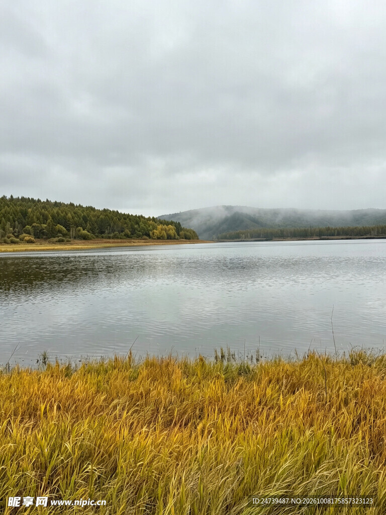秋日湖畔自然风光