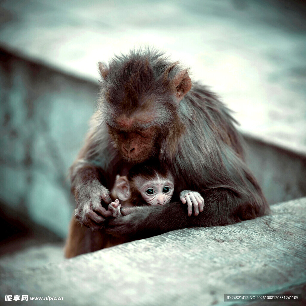 母猴怀抱幼崽温情瞬间