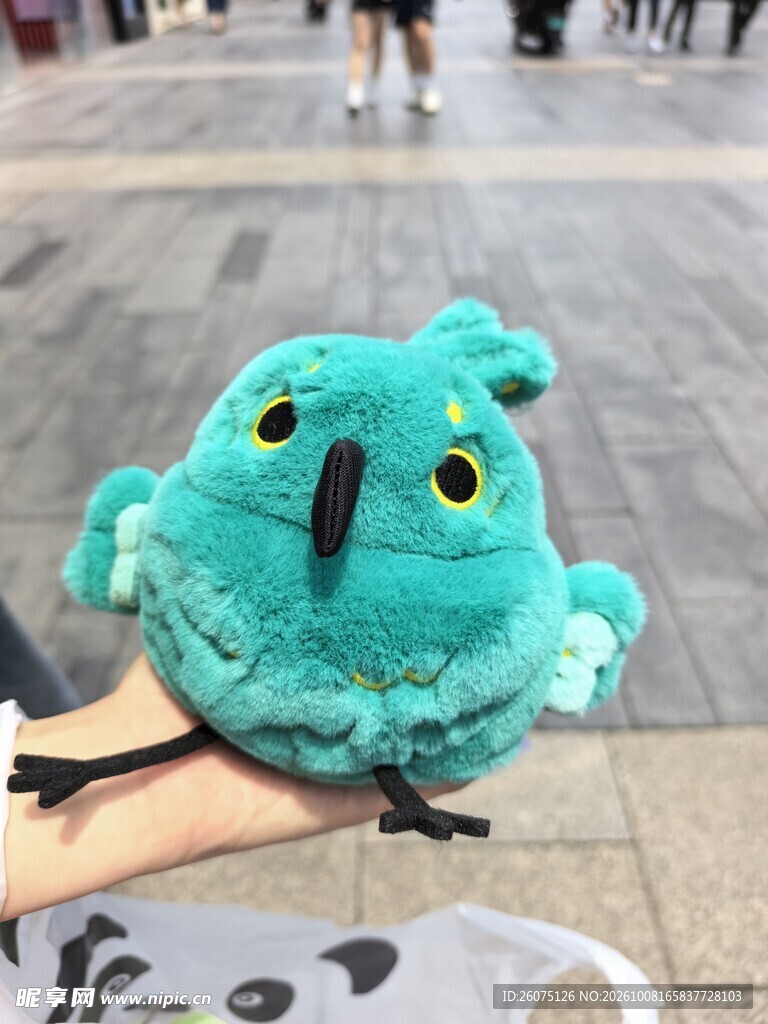 青绿色小鸟毛绒公仔