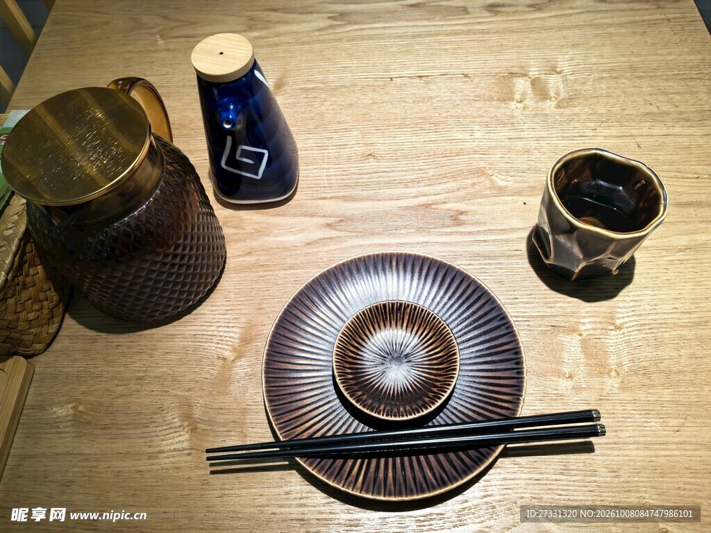 中式粗陶茶具组合