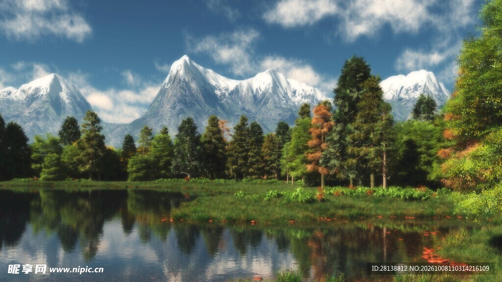 雪山湖畔自然美景
