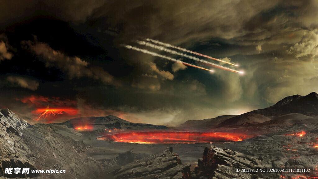 夜空流星划过火山地带