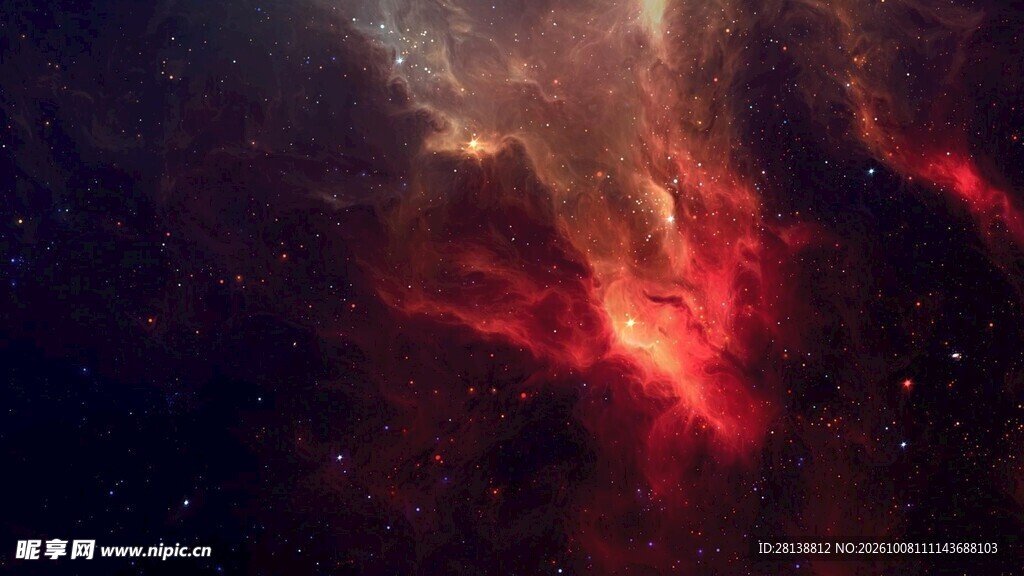 宇宙红色星云奇观