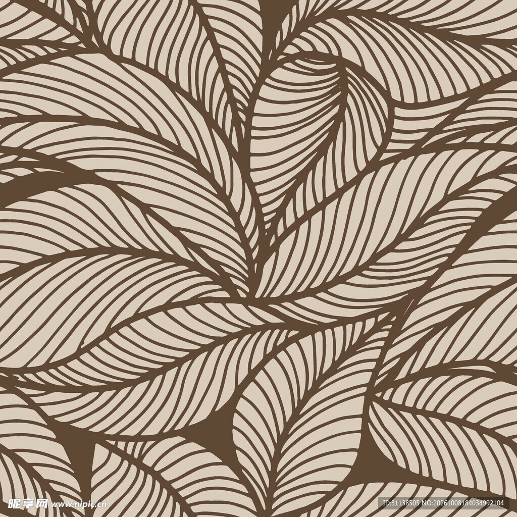 手绘线描树叶纹理图案