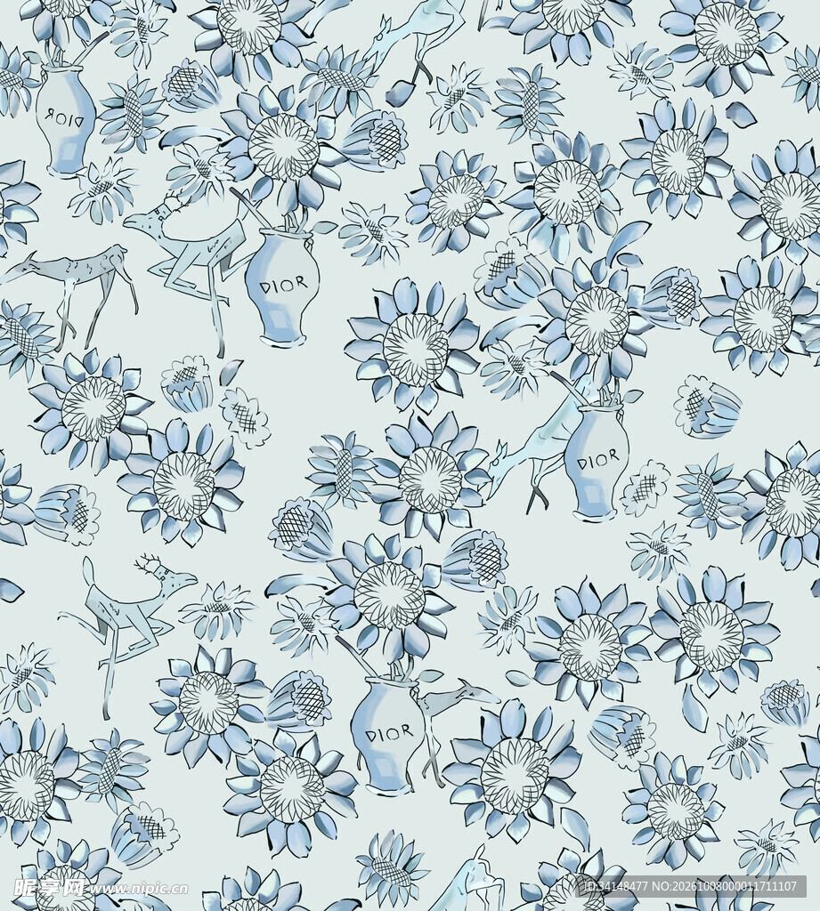 浅蓝清新碎花无缝底纹