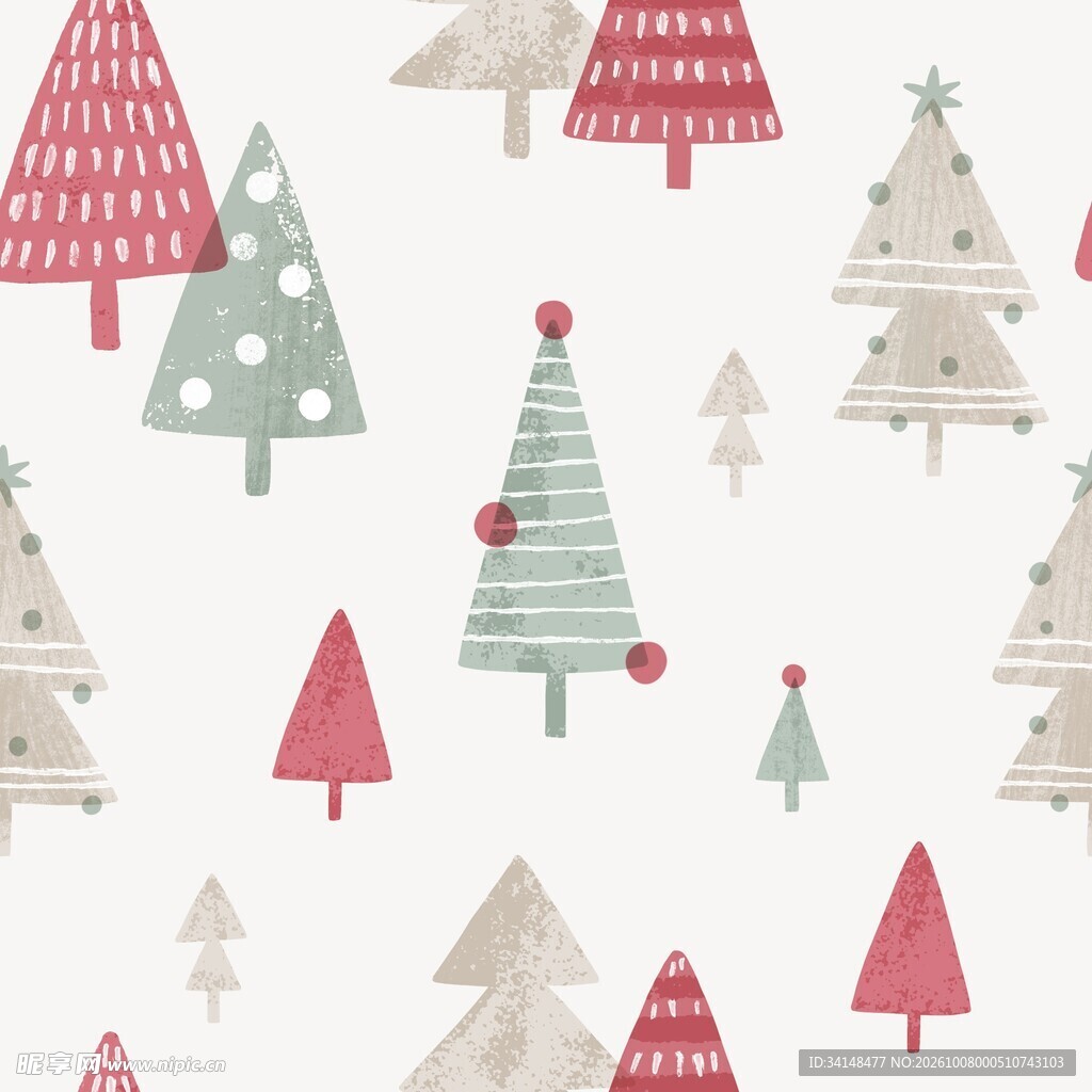 手绘圣诞树无缝图案