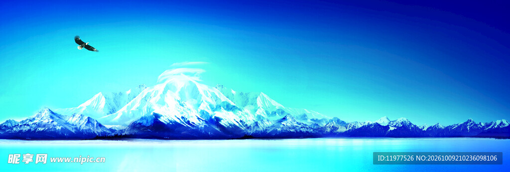 蓝天下的雪山湖泊美景
