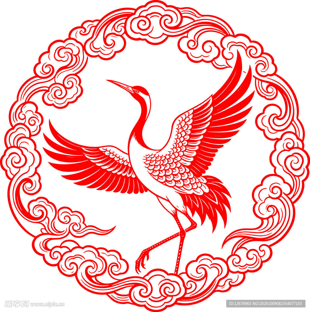 祥云仙鹤剪纸纹样