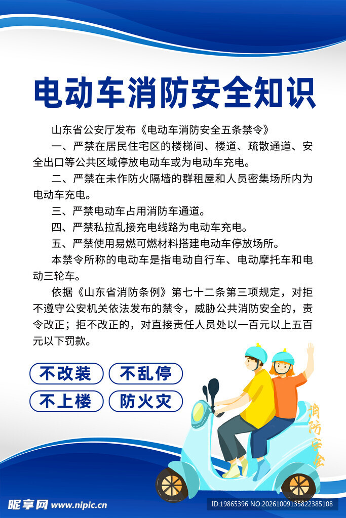 电动车消防五条禁令宣传海报