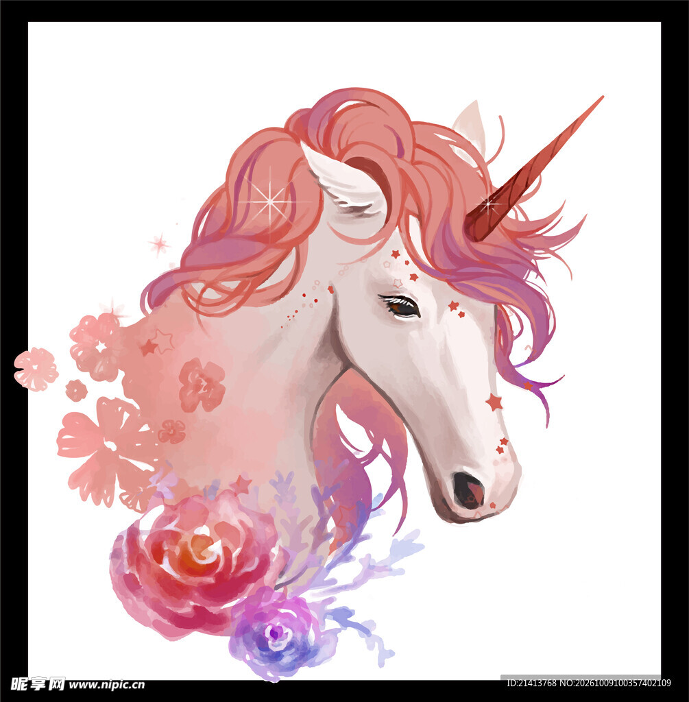 梦幻粉色独角兽插画