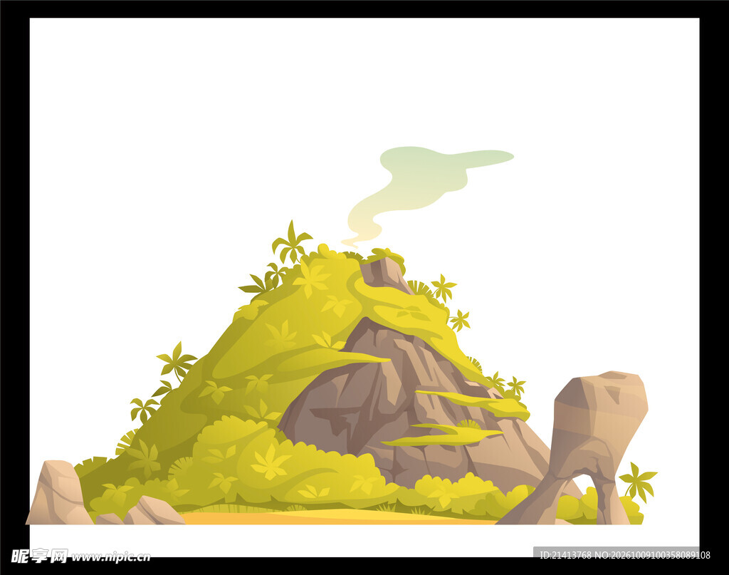 卡通冒烟火山插画