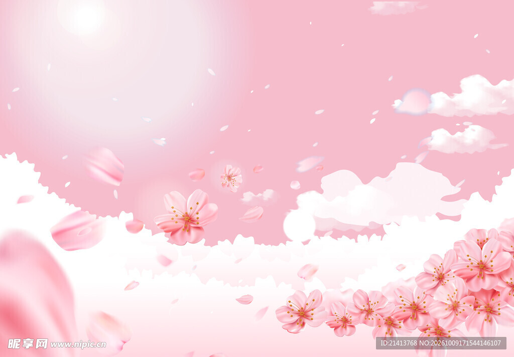 粉色唯美樱花天空背景